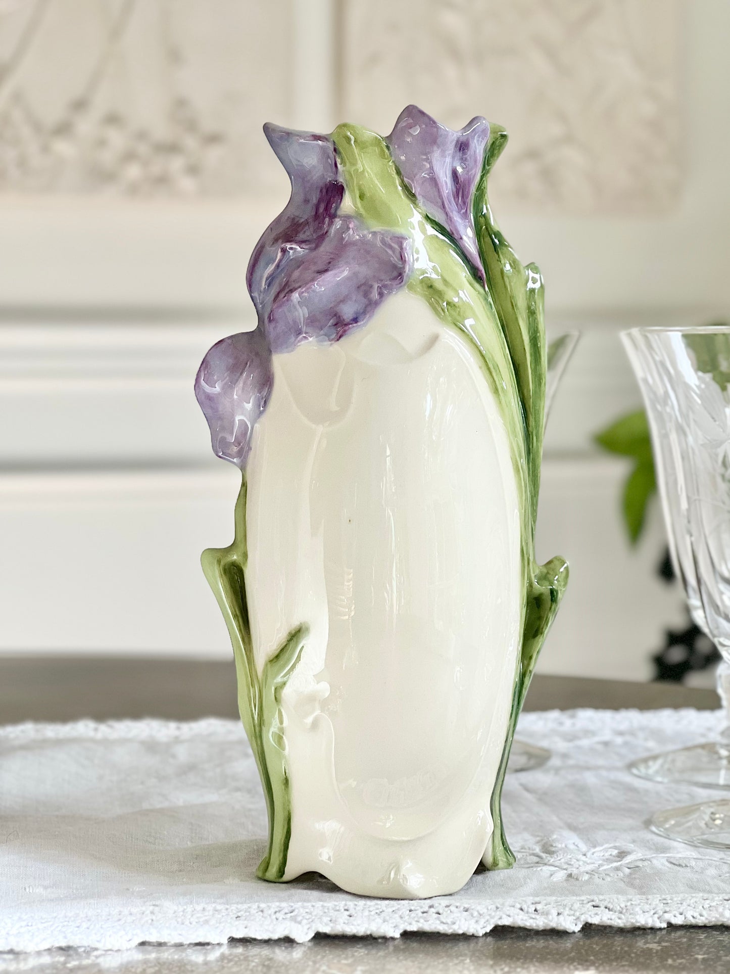 Vintage Art Nouveau Style Iris Vase - 8.5” tall