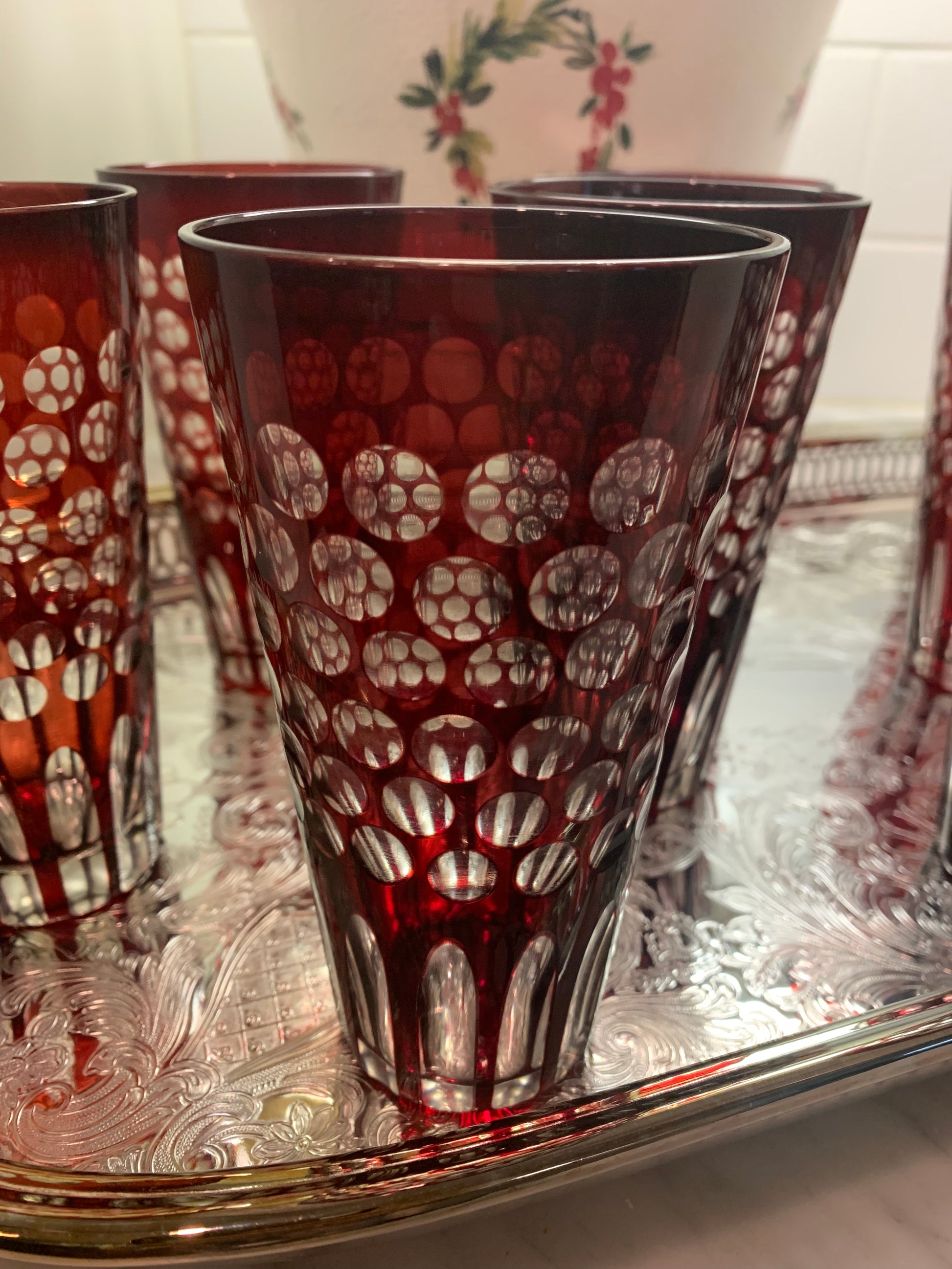 Cut Glass Red Barware, Set of 4