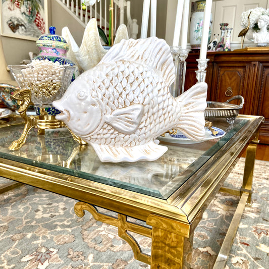 Chic white statuesque ceramic fish decor statue