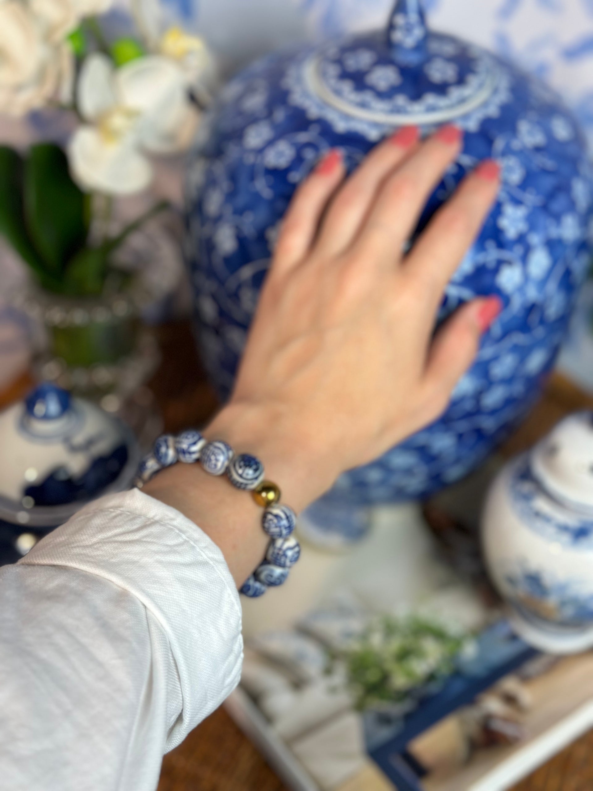 Blue selling and White Chinoiserie Chic Bracelet Stack