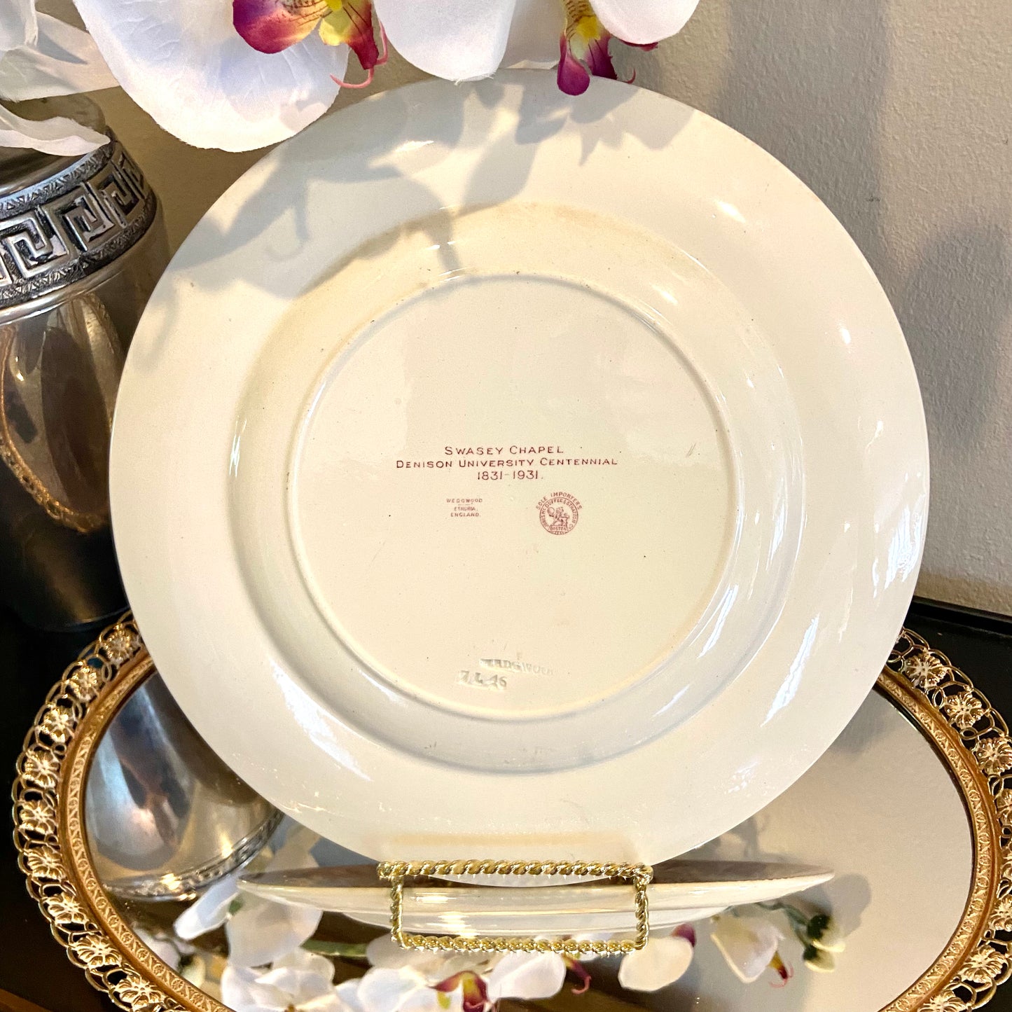 Vintage pink and white Denison University Souvenir Plate by Wedgwood of England