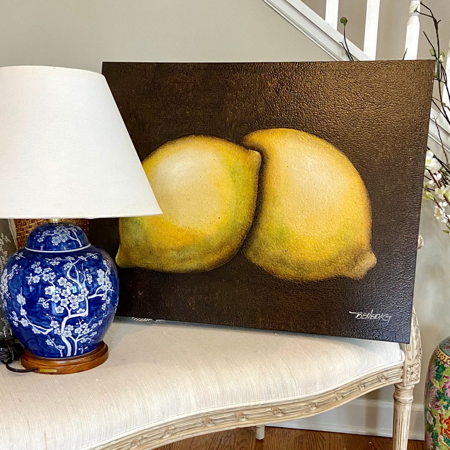 Chic glice Stretched canvas of 2 lemons wall art  beautiful kitchen wall art