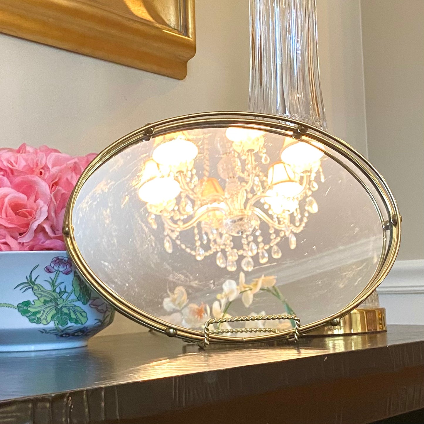 Gorgeous vintage oval perfume mirrored tray 2 available