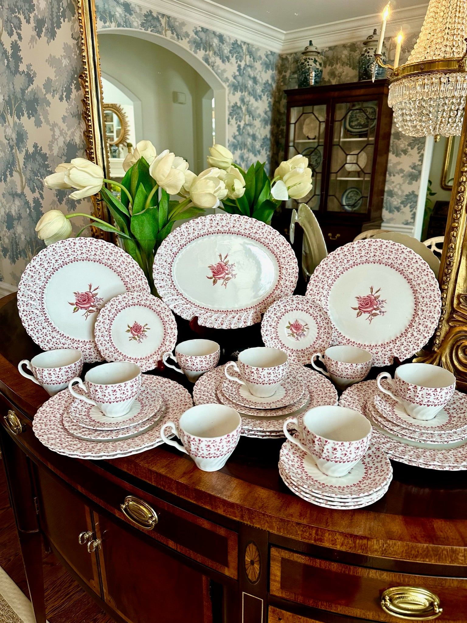 Prettiest Set of “Rose Bouquet” dishes by Johnson Bros – Lillian Grey