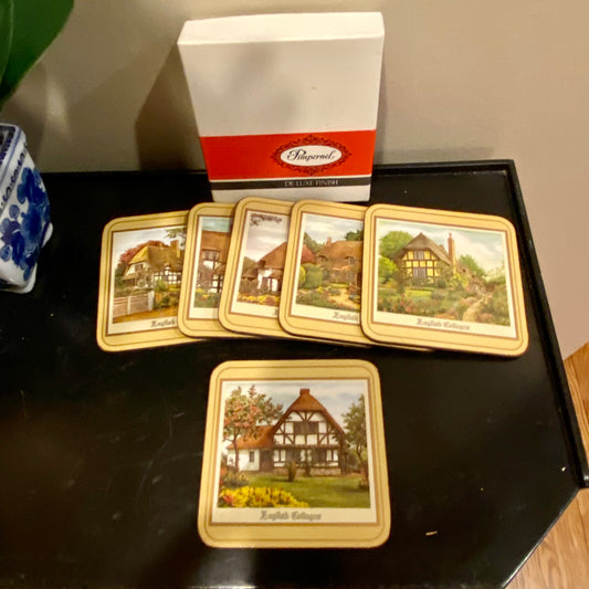 Set of 6 vintage Pimpernel of England cork coasters