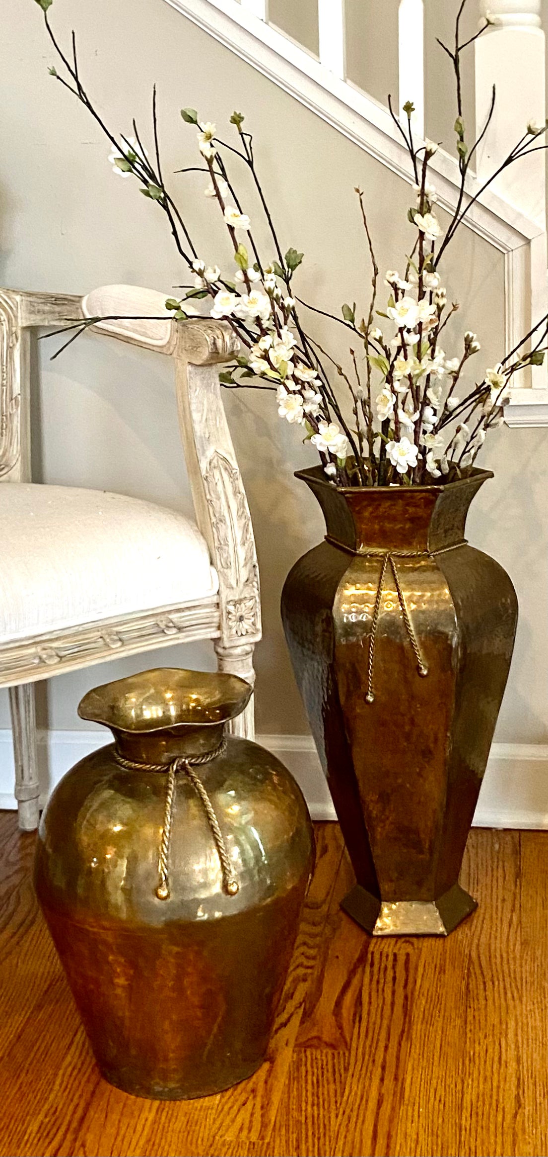 Massive designer vintage hammered brass large floor vase centerpiece planter