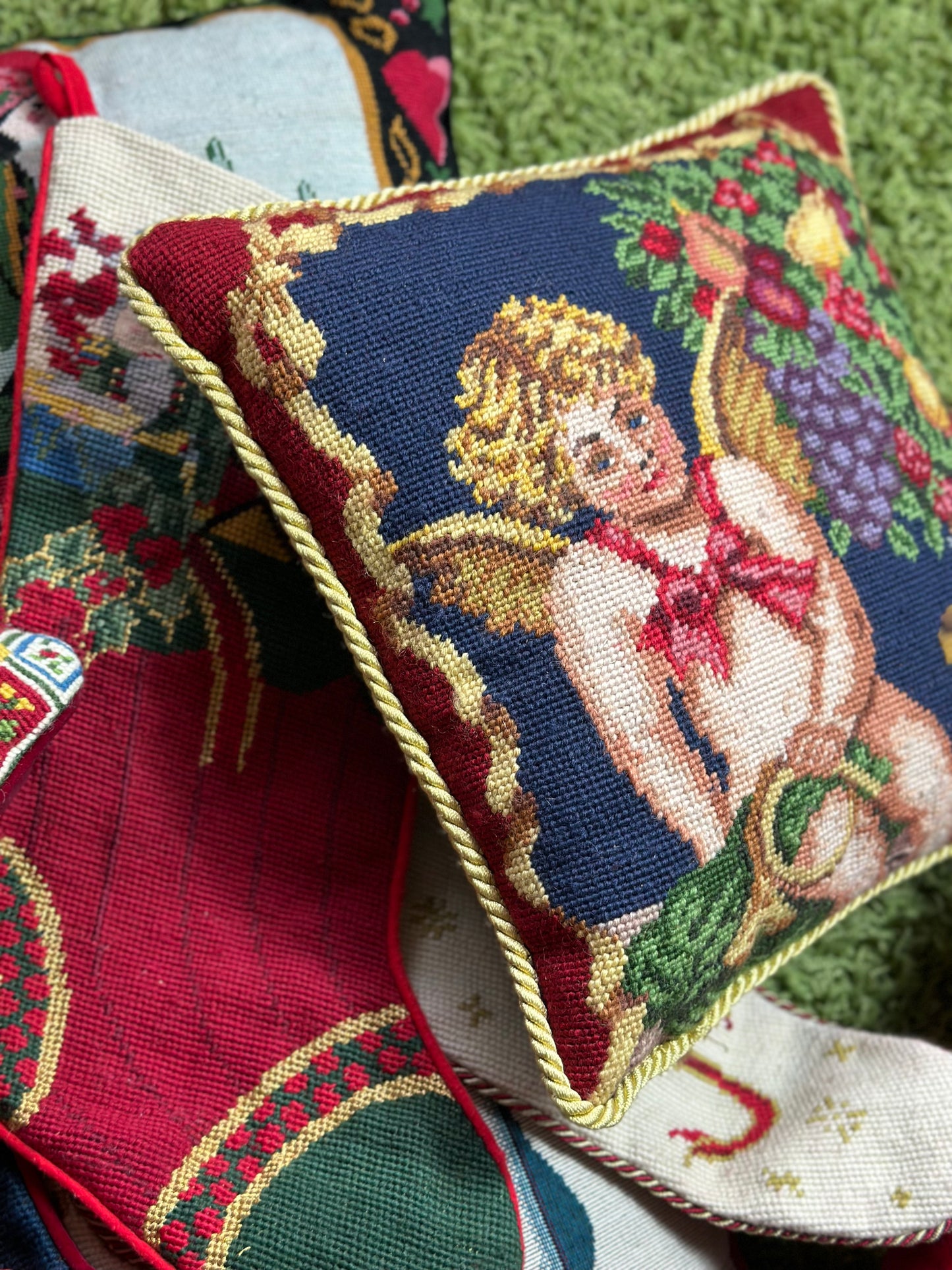 Set of 2 vintage needlepoint topiary pillows – Lillian Grey