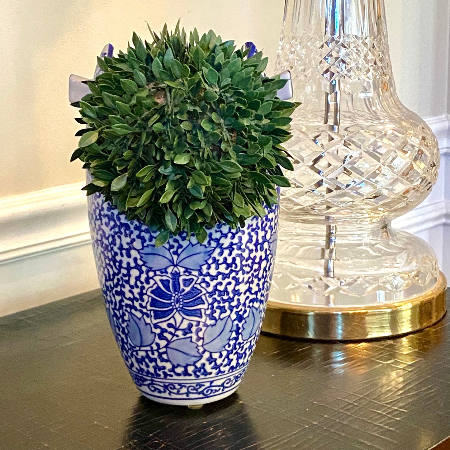 Vintage unique blue and white tall planter