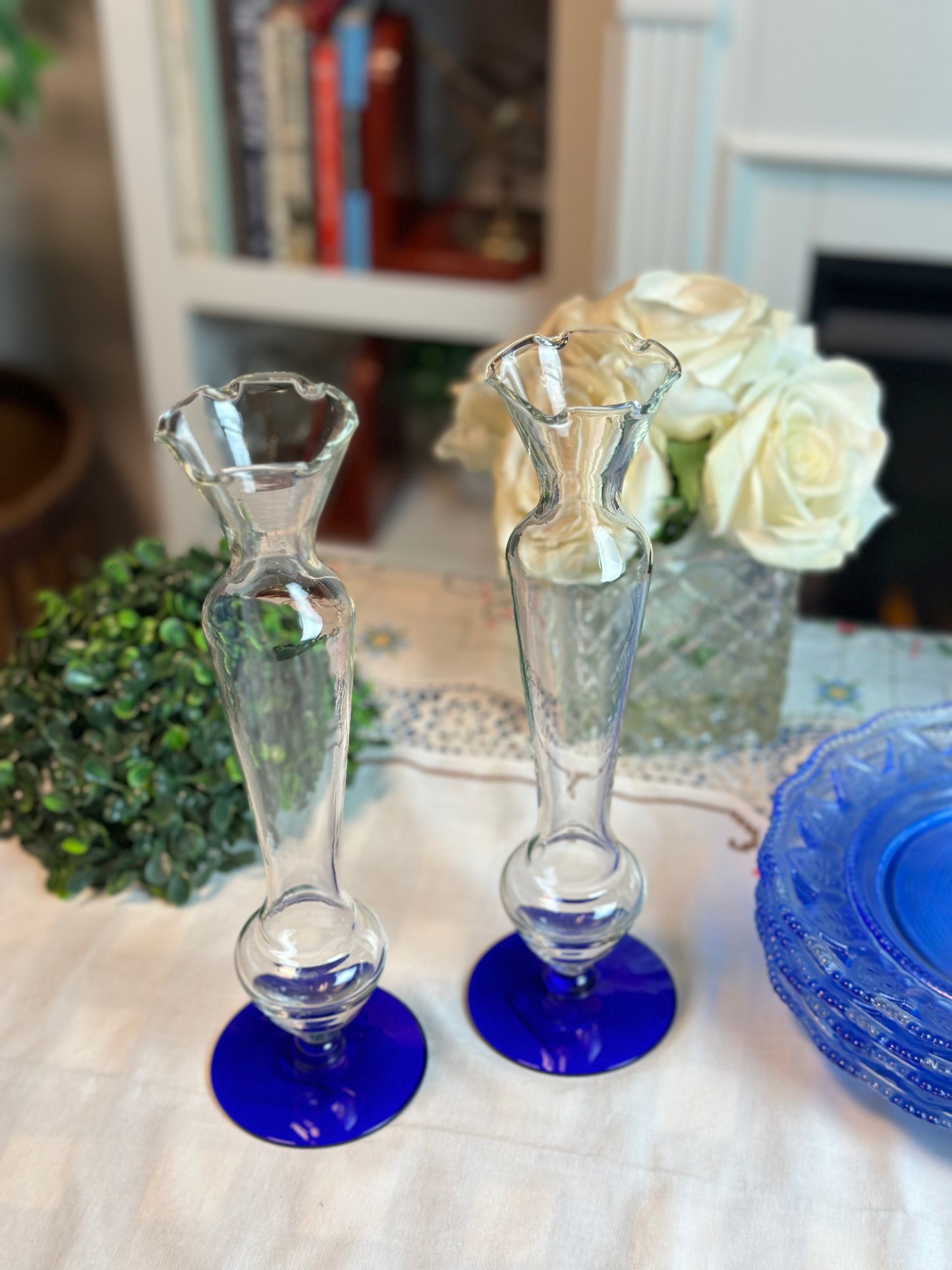 Vintage Cobalt Glass Bud Vase Pair, 8" Tall - Pristine!