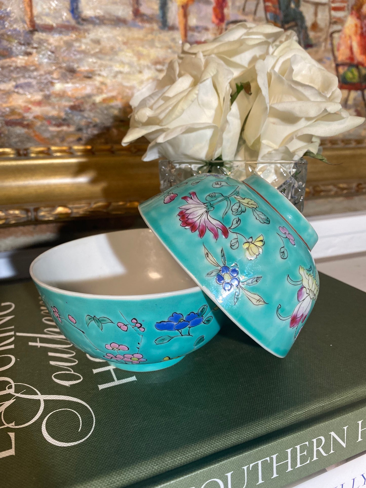 Chinese Antique Porcelain Floral Bowl with Turquoise Enamel - Qianlong or Early Republic Era