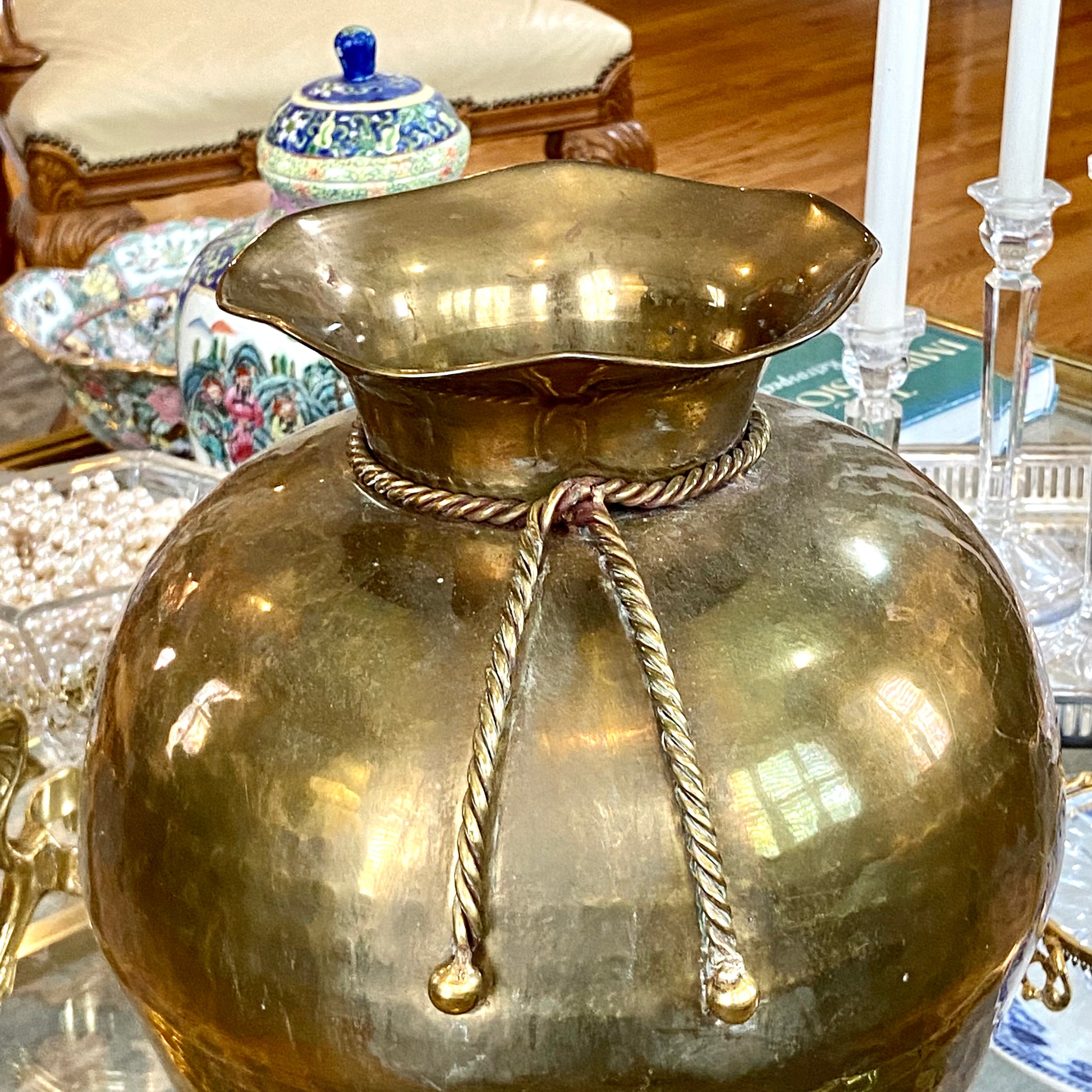 Massive designer vintage hammered brass large floor vase centerpiece p –  Lillian Grey