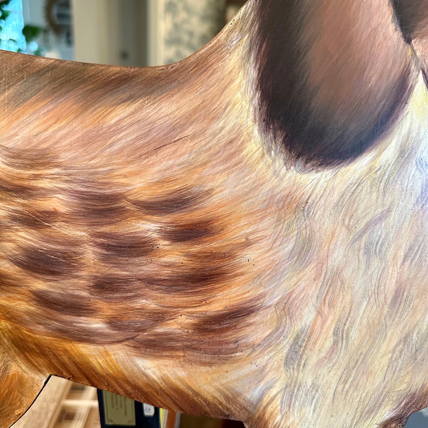 Fabulous Hand Painted Wood Dog Art w Easel Maitland Smith