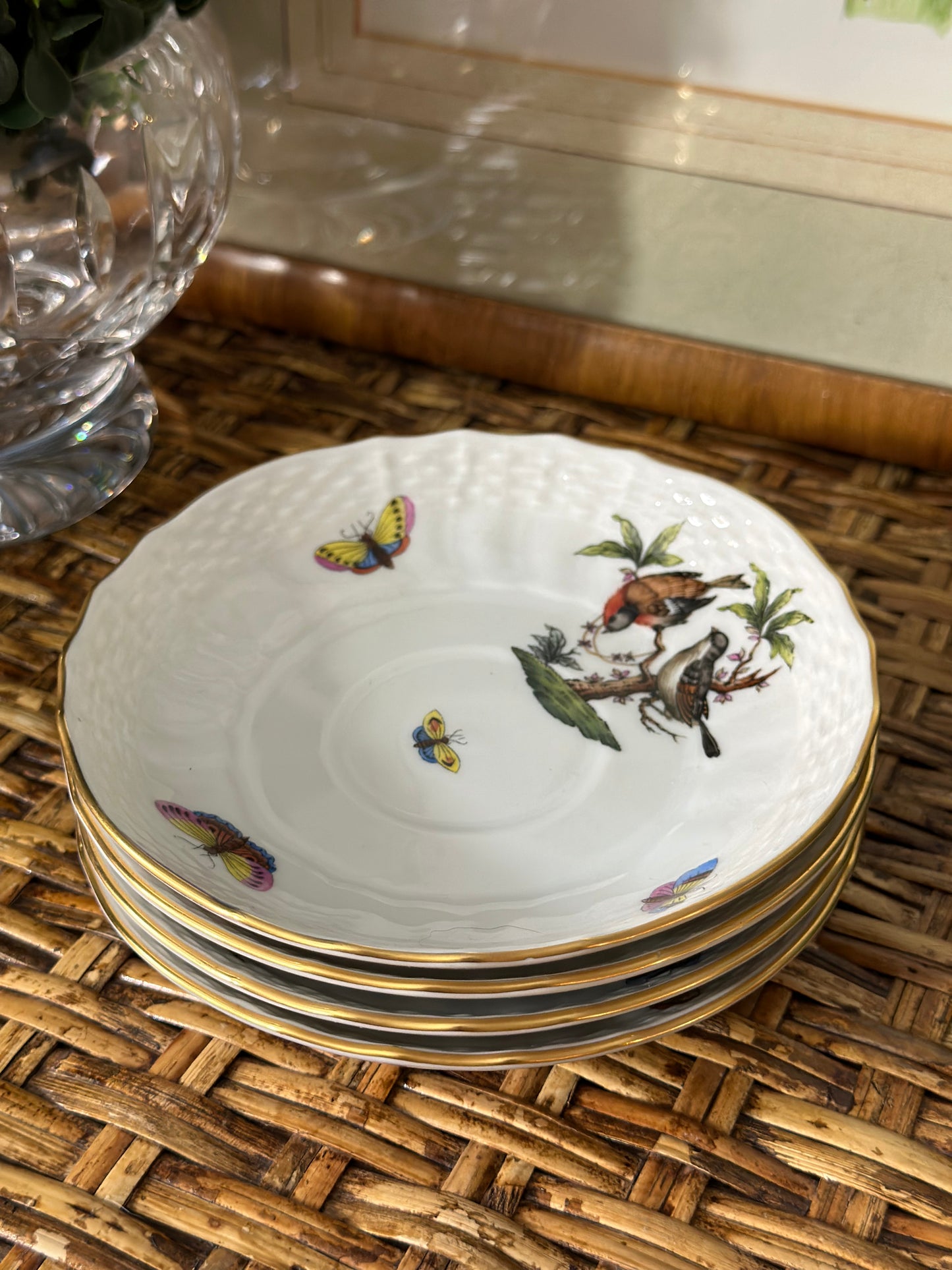 Herend Rothschild Bird Extra Saucers, 5.5"D - Pristine!