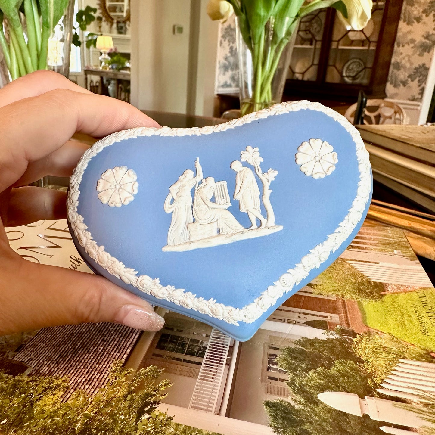 Vintage Wedgwood Jasperware Blue Heart Shaped Trinket Box