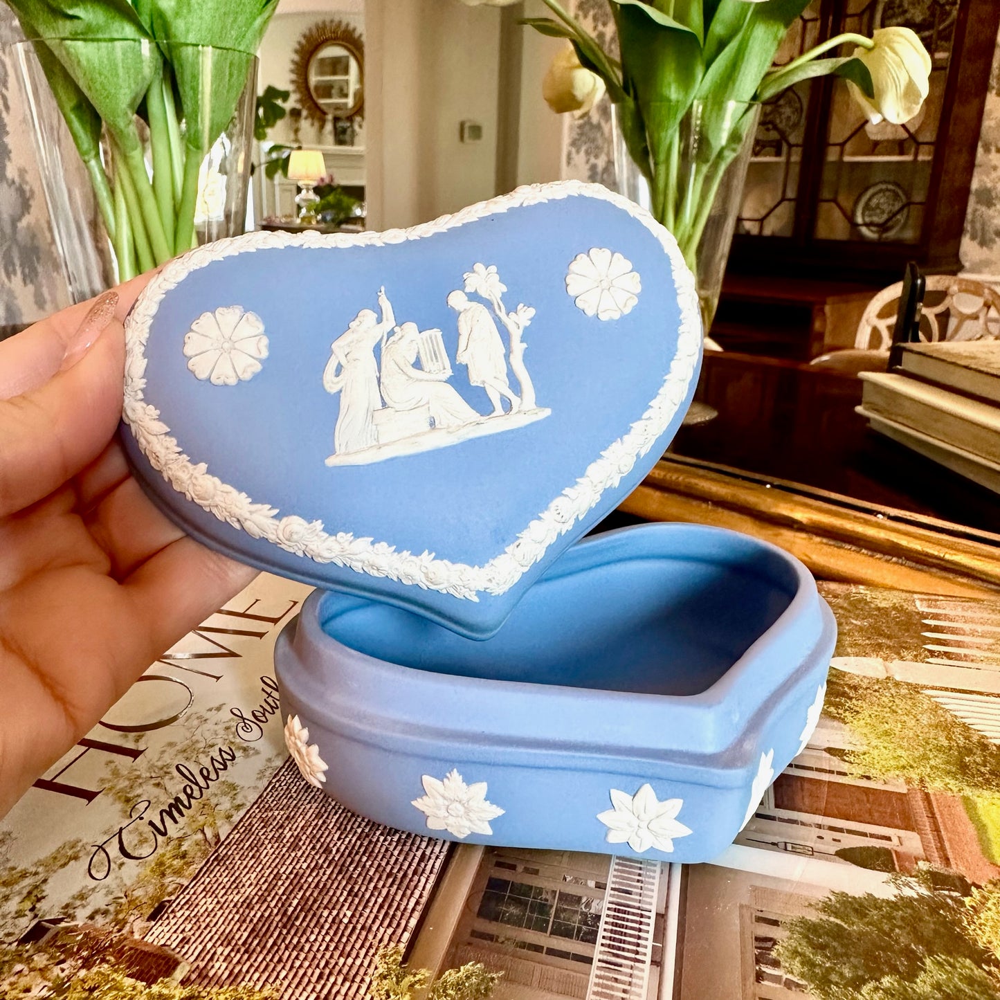 Vintage Wedgwood Jasperware Blue Heart Shaped Trinket Box