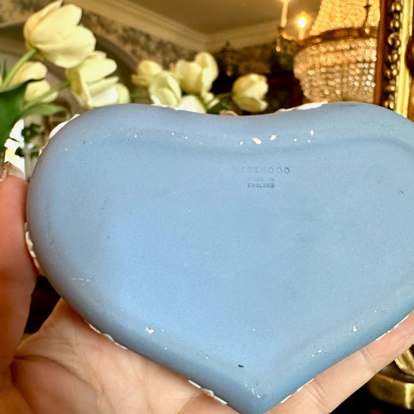 Vintage Wedgwood Jasperware Blue Heart Shaped Trinket Box