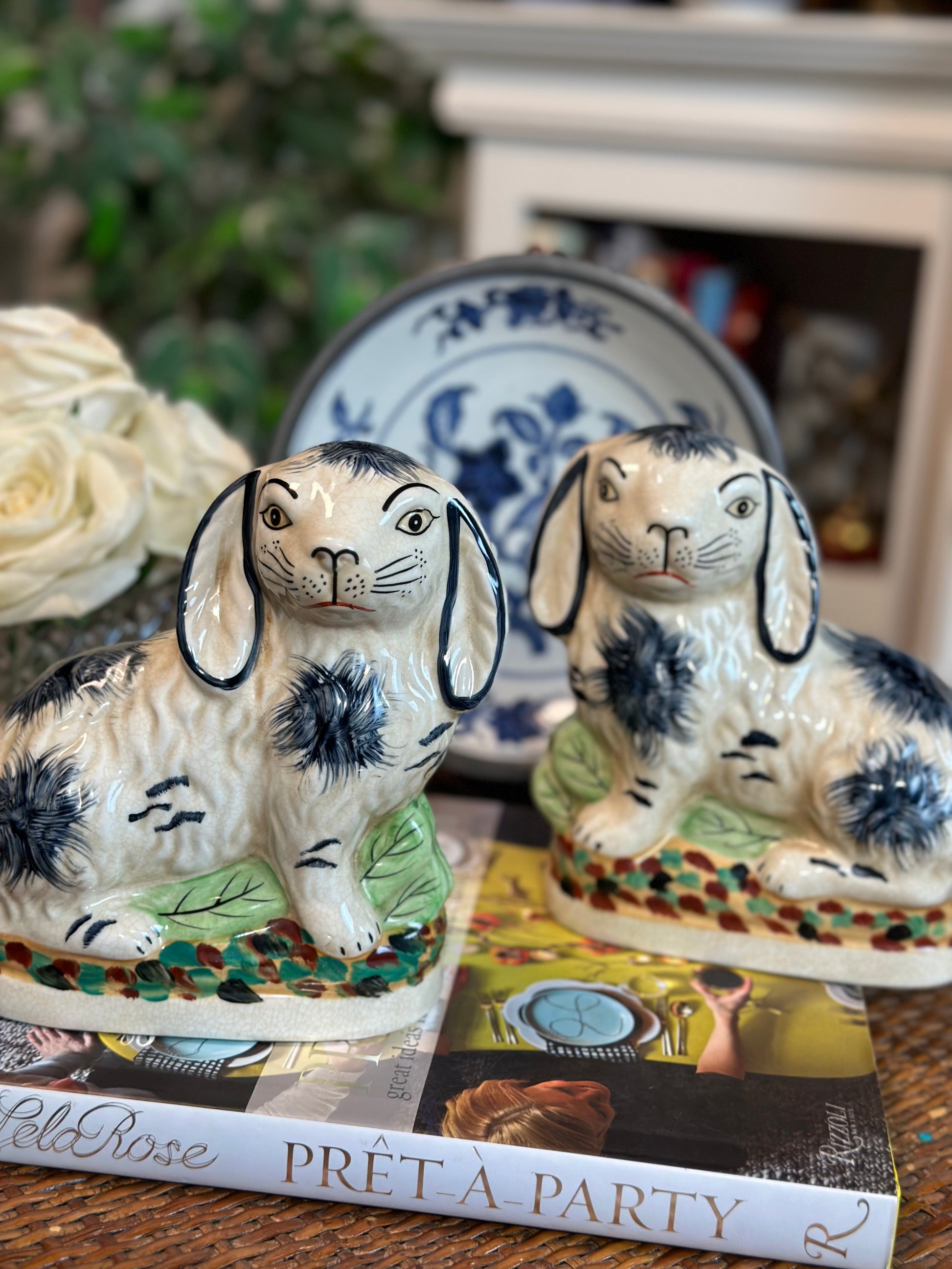 Modern Tall Chinoiserie Ceramic Bunny
